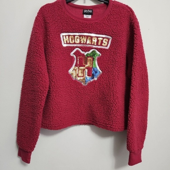 Juniors L (11-13) Harry Potter Hogwarts Sequin Plush Fleece Shirt LN #LT499220 - Picture 1 of 6